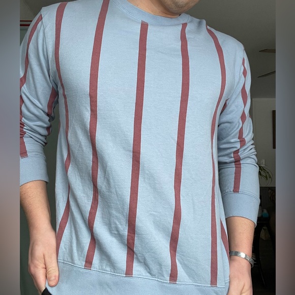 Casual Crewneck Sweater - Baby blue, stripped crewneck. - Picture 1 of 6